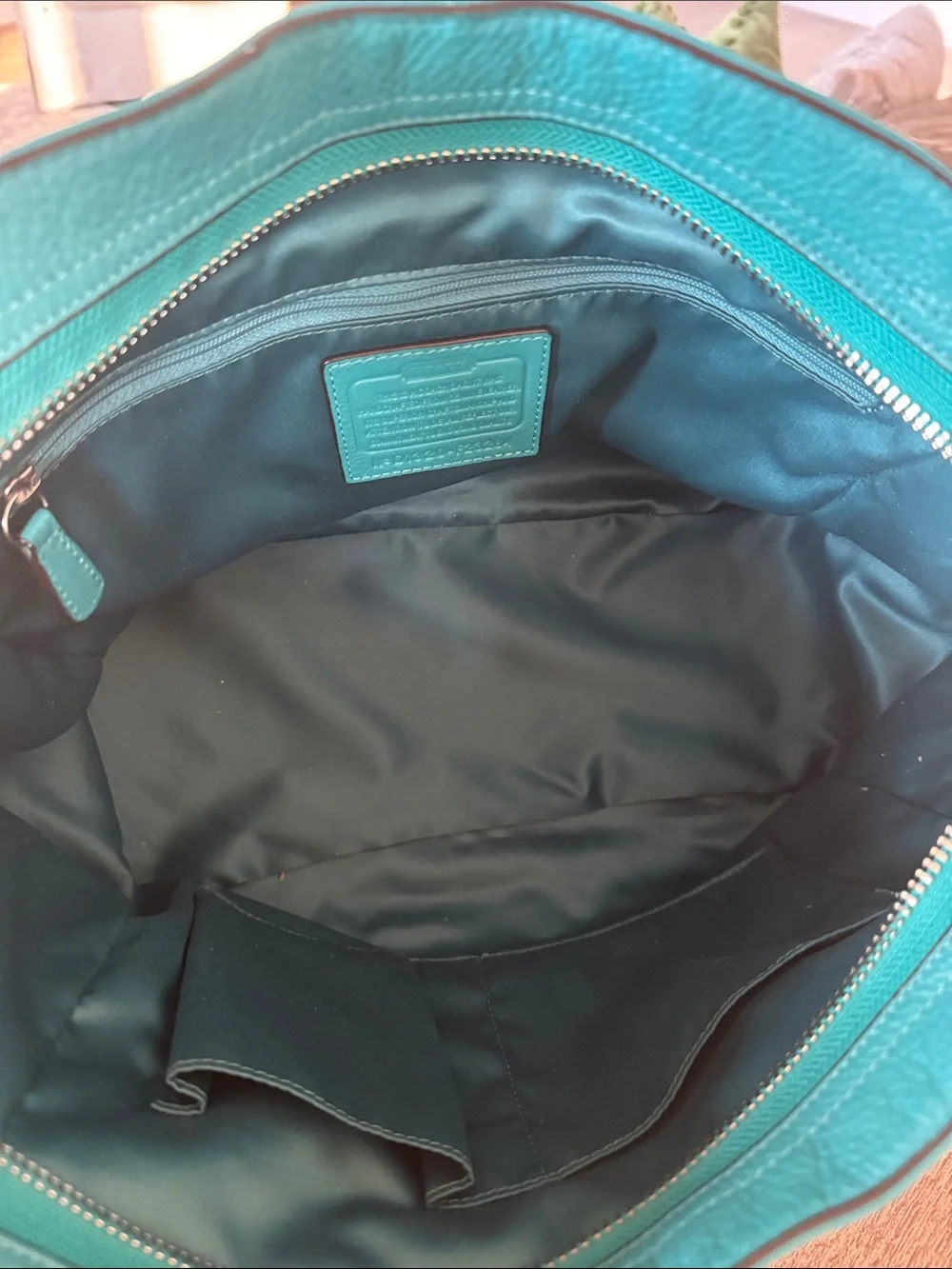 Coach Park Carrie Tote Shoulder Bag F23284 Teal Green Pebbled leather jewel tone